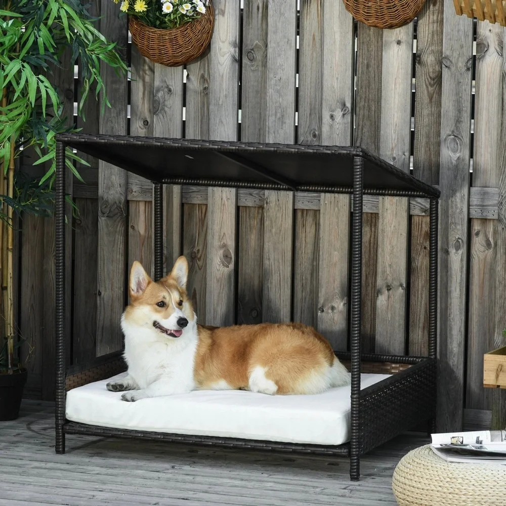 PawHut Rattan Pet Bed with Cushion